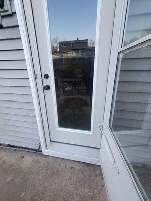 Replaced old solid wood door with new steel full glass door