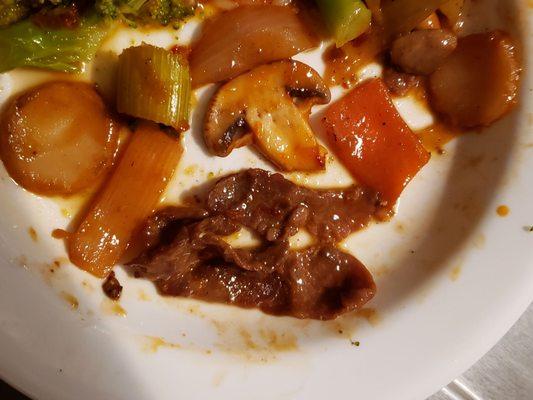 Thin sliced beef and vegetables, tender and full of flavor.