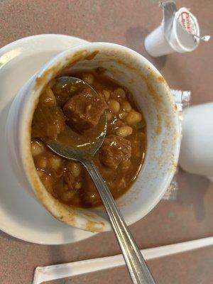 Navy bean and beef soup, sideways