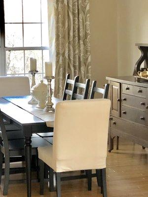 A dining room project we completed on a shoestring budget. Working with what clients already have is something we do well!