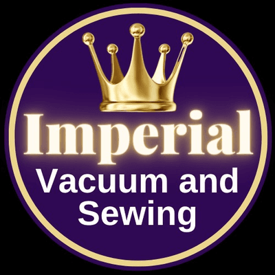 Imperial Vacuum and Sewing Logo. Purple with Gold Border and Crown Icon