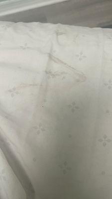 Giant stain on the sheet, super gross.