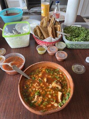 Menudo and fried bean tacos