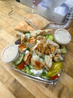 Grilled Chicken Greek Salad w/ homemade pita bread