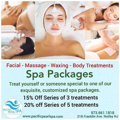 Spa Packages
15%off Series of 3 treatments
20%off Series of 5 treatments or more.