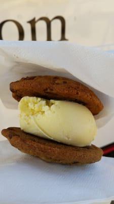 Chocolate chip cookie vanilla ice cream sandwich, yes it was delicious nom nom nom.