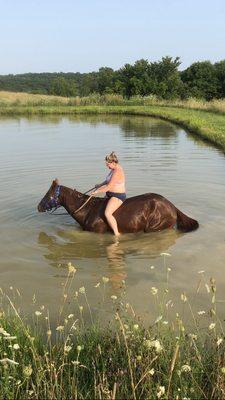 Red and Lily swimming