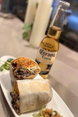 Chicken Burrito with an Ice Cold Corona