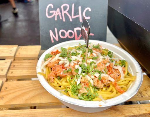 Garlic noodles on display.