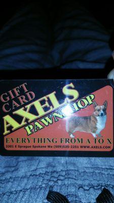 Axel's Pawn Shop has Gift Card's! (They donated a bunch of these to a local disc golf tournament!)