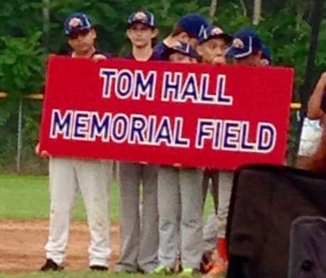 Tom Hall Memorial Field dedication sign