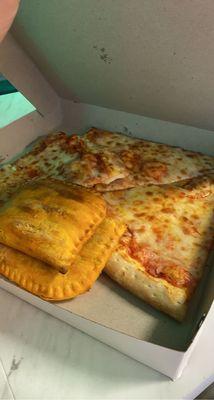 Plain Pizza and Jamaican meat pie