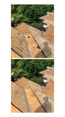 Before (top) & after (bottom) photoshop edit of a roofing job.