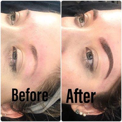 A before and after of clients microblading session.