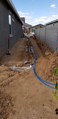 Running new upgraded water lines for backyard irrigation