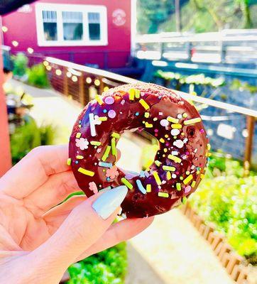 Vegan Chocolate Donut with Rainbow Sprinkles