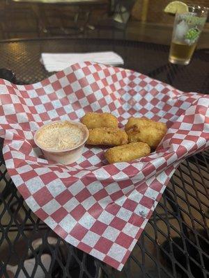 Mac&Cheese Bites with Cajun Ranch (After we had already eaten some)