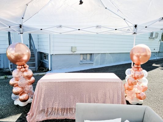 Rose Gold Balloon Columns  Rose Gold Themed Babyshower