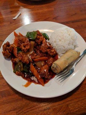 General Tso Chicken with white rice, delicious!