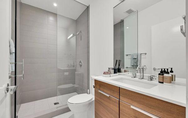 Bathroom vanity and shower