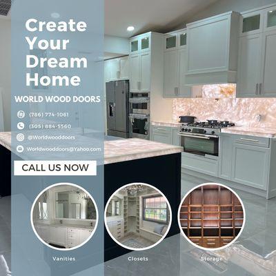 We specialize in high quality custom kitchens, Bathroom Vanities, Closets and Storage Units. Call us for a free estimate!