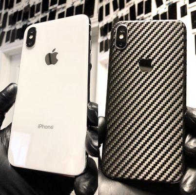 Before and After iPhone X Carbon Fiber Wrap