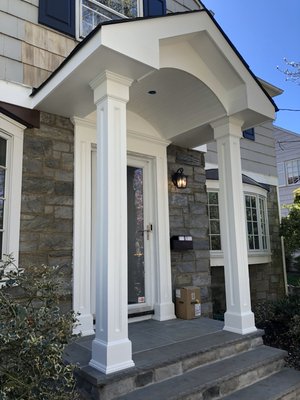 Arched portico with square columns, made with Azek PVC material