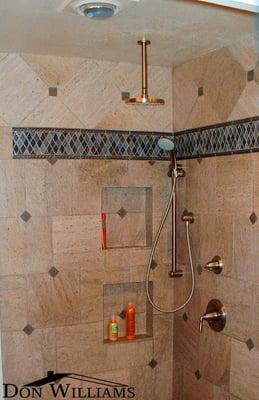 Natural stone tile in custom shower enclosure - If you need a reliable remodeling  expert in Saratoga, I hope you'll give a call