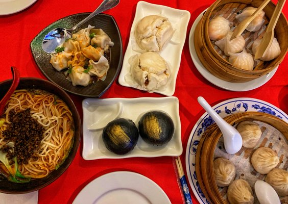 Dan Dan Noodles, Wonton in Spicy Sauce, Roast Pork Buns, Egg Custard Buns, Crystal Shrimp Dumplings, Pork Soup Dumplings