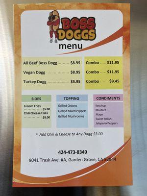 Boss Doggs Menu