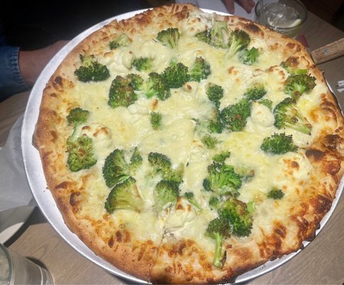 Broccoli specialty white pie $22, garlic & evoo