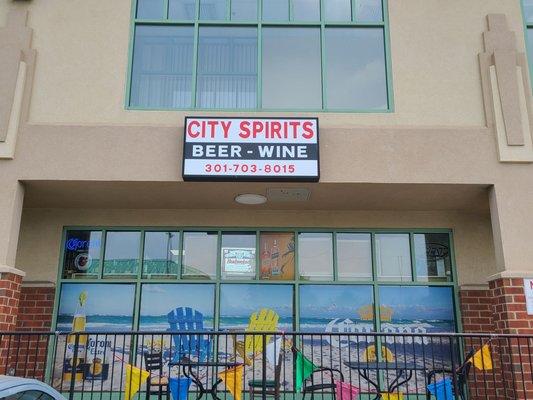 Outside signage of City Spirits.