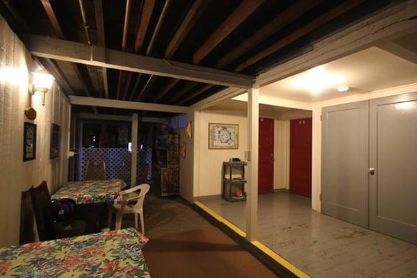 The basement hostel floor. Single/dorm occupancy available. Open thru-traffic.