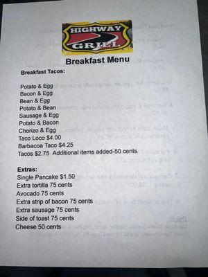 Breakfast menu...