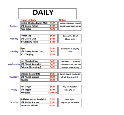 Our daily Specials