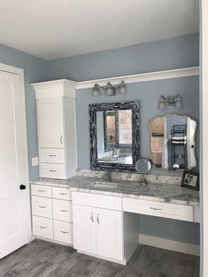 His and hers separate vanity locations in this custom master bath