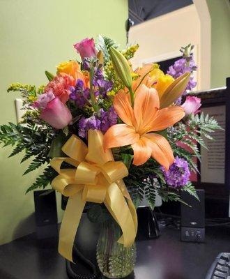 Beautiful flower bouquet by "Flower's By Pat" Greenville SC