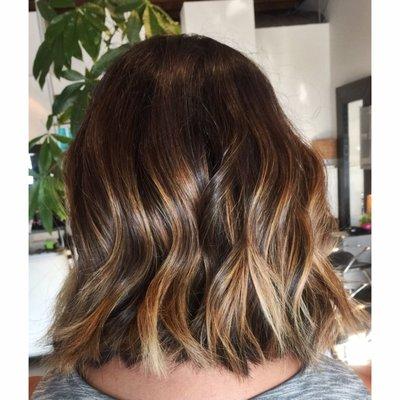 Caramel balayage and textured cut