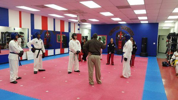 Master Hornsby visit and talking to the Adult Sparring group.. Nice