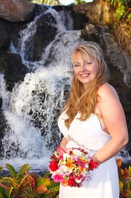 bride at waterfall