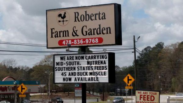 Now open in Roberta, Ga. For all your Farm and Garden Needs. Proudly carrying Southern States, Nutrena, Mid-South, and ADM Feeds.