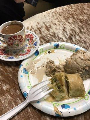 Turkish coffee w chocolate truffle bourbon ice cream & pistachio baklava