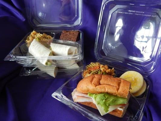 Boxed Lunches- choice of sandwich, side and dessert. Can pickup or deliver for groups of 15 or more.