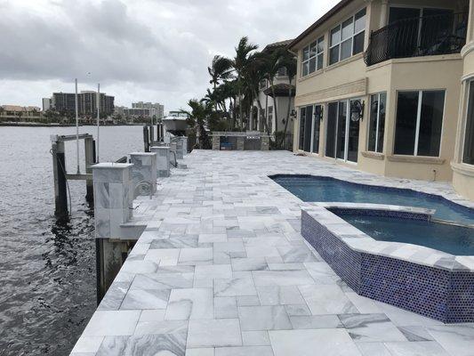 silver white sandblasted marble pavers