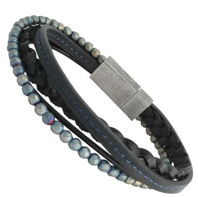 Stainless Steel beaded leather bracelet