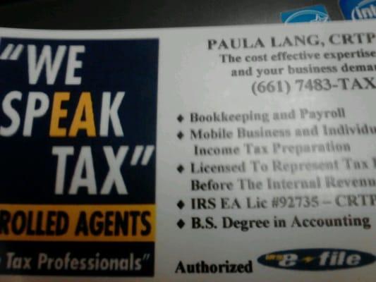 Paula Langs card and info best picture for an accountant