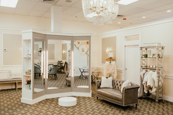 In our main salon, we have viewing areas for brides outside of their private suite.