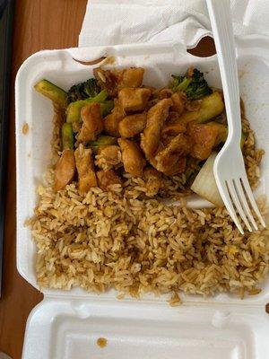 Chicken hibachi with veggies and fried rice