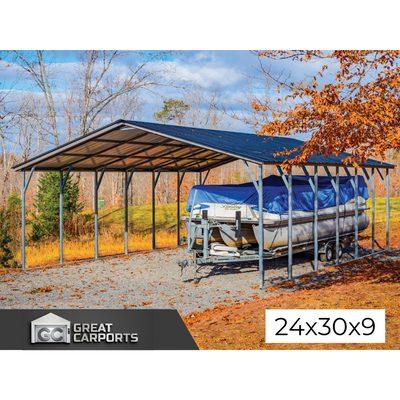 Sturdy metal carport garage storage building 24x30x9 near me at GreatCarports.com. Free  delivery and installation. $5,926 as shown.