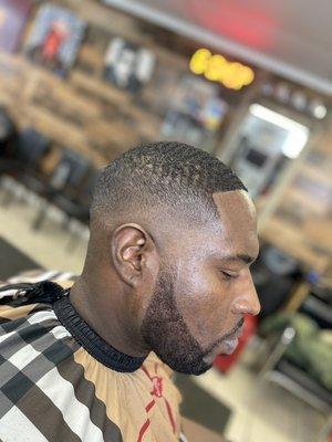 Bald fade beard sharp shape up